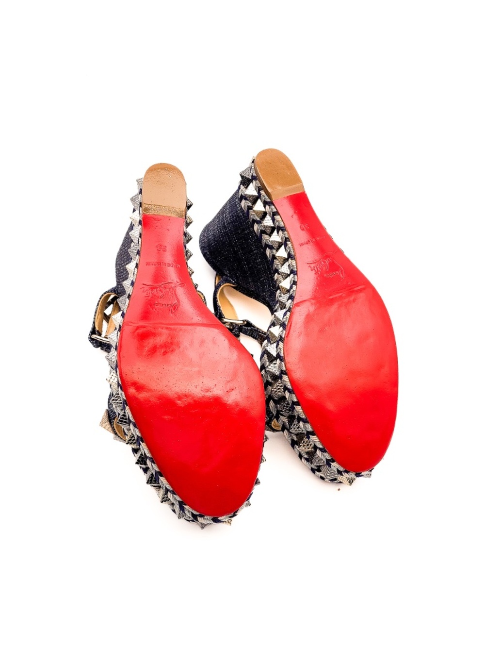 Christian Louboutin Metallic Denim Silver Espadrille Platform Sandals EU 39 - Picture 7 of 8